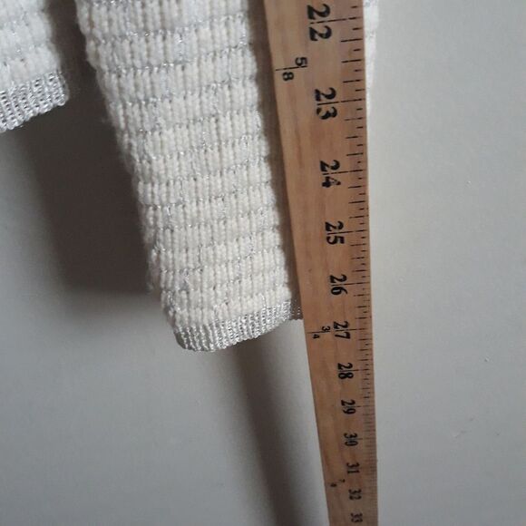 Anne Klein Sweater Blazer Women Small Off White Silver Metallic Zip - Picture 7 of 11